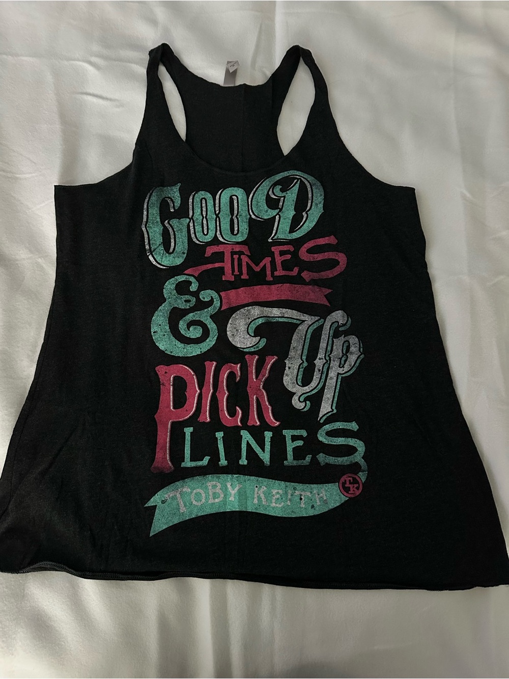 Women's Black Graphic Tank Top - "Good Times & Pick Up Lines" Toby Keith Concert